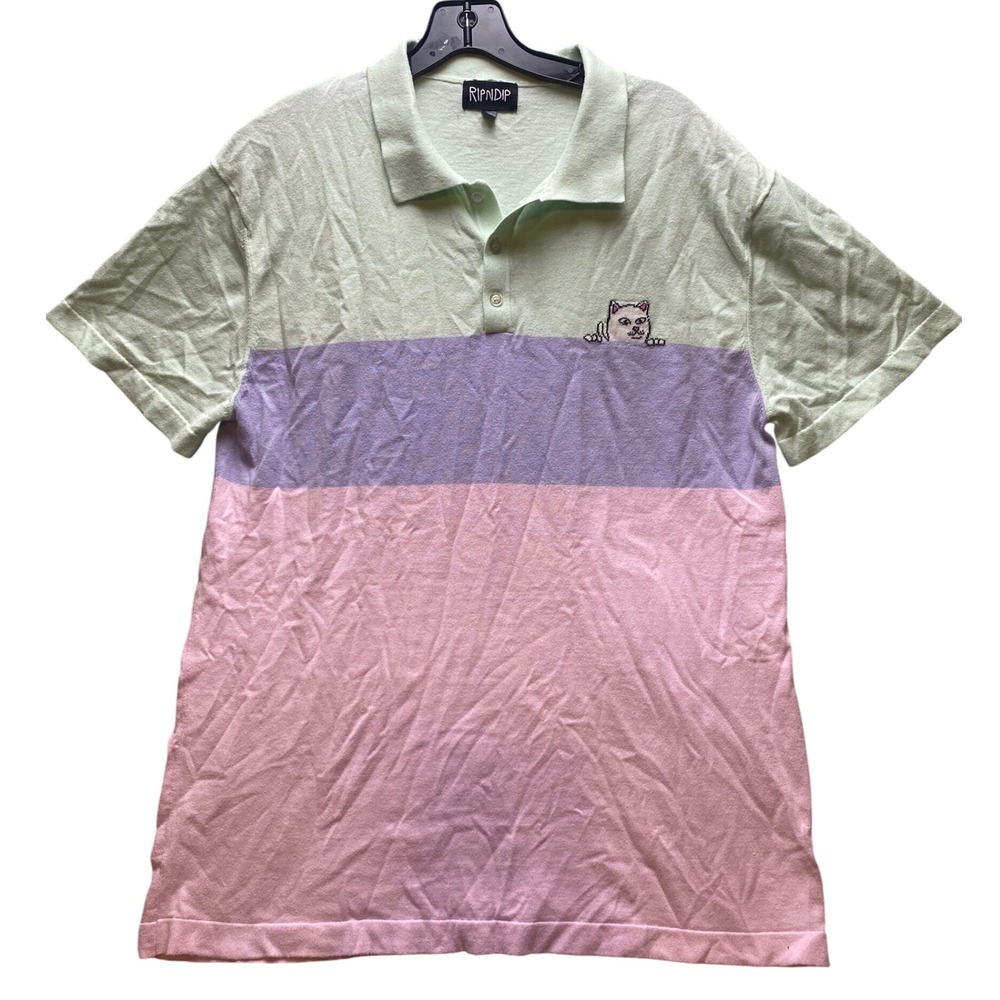 RIPNDIP Polo Shirt Mens Large Embroidered Lord‎ Nermal Pastel Color Block